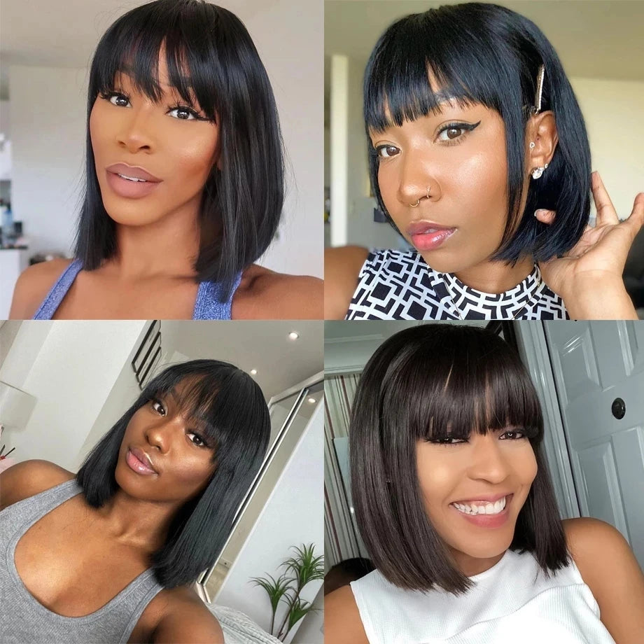 FRANCESCA @ Straight Bob Human Hair Wigs With Bangs Brezilian hair